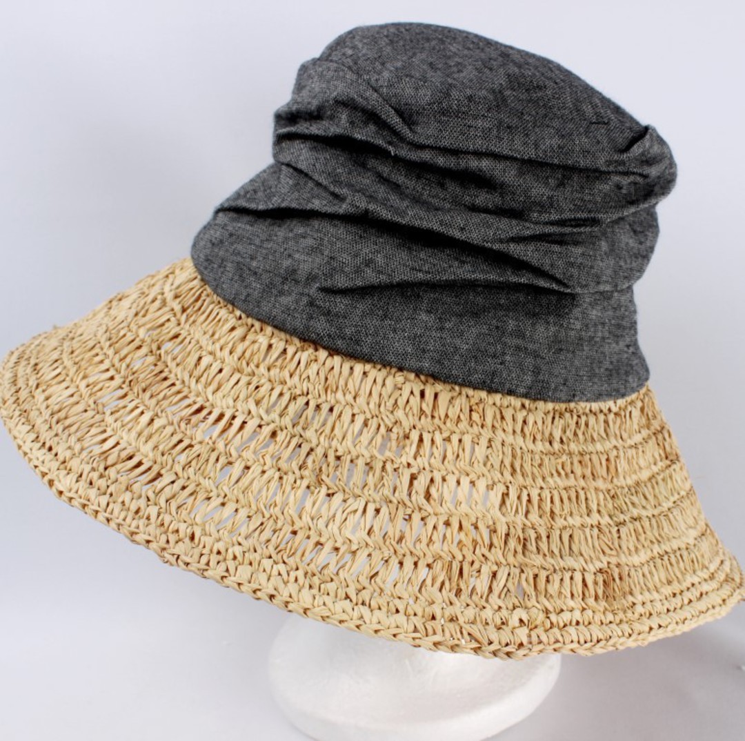 Fabric crown w raffia brim hat black Style: HS/1403 image 0